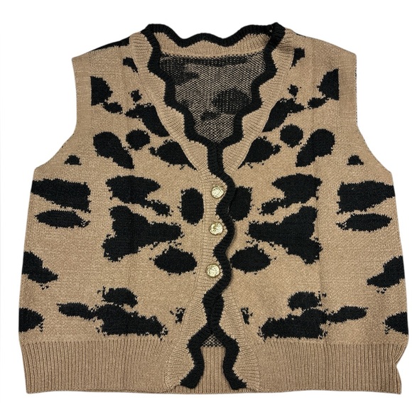Commense Sweaters - NWT Commense Animal Print Knit Cardigan Vest Women’s S Wool Blend Soft Layer